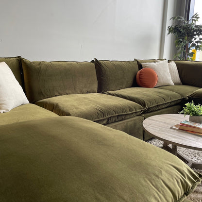 Bellamia Luna Double Chaise in Green Performance Velvet