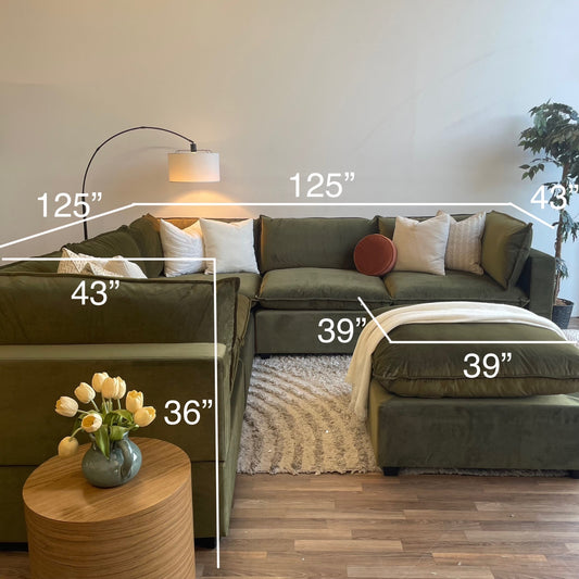 Bellamia Luna Corner Sectional + Ottoman in Green Performance Velvet