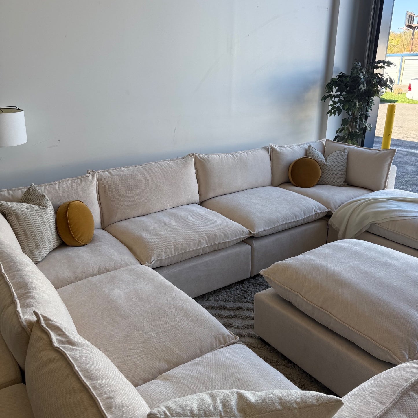 Bellamia Luna Grand Corner + Ottoman in Cream Performance Chenille