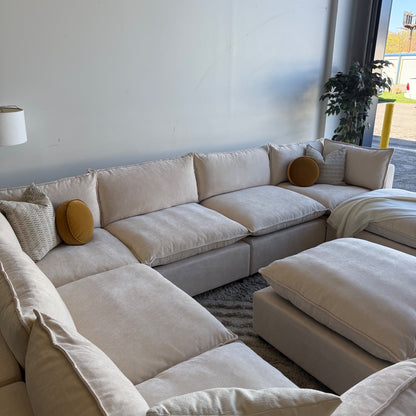 Bellamia Luna Grand Corner + Ottoman in Cream Performance Chenille