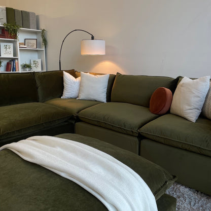 Bellamia Luna Corner Sectional + Ottoman in Green Performance Velvet