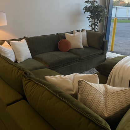 Bellamia Luna Corner Sectional + Ottoman in Green Performance Velvet