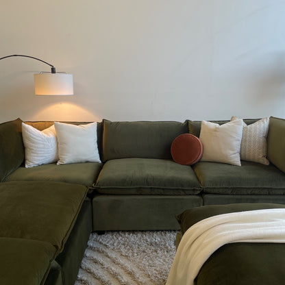 Bellamia Luna Corner Sectional + Ottoman in Green Performance Velvet