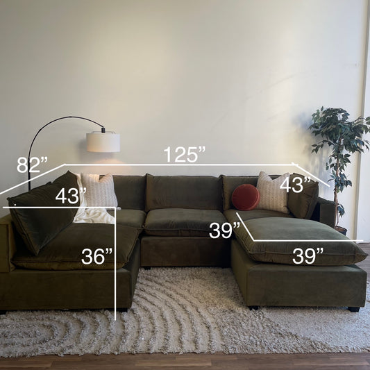 Bellamia Luna L-Shape + Ottoman in Green Performance Velvet