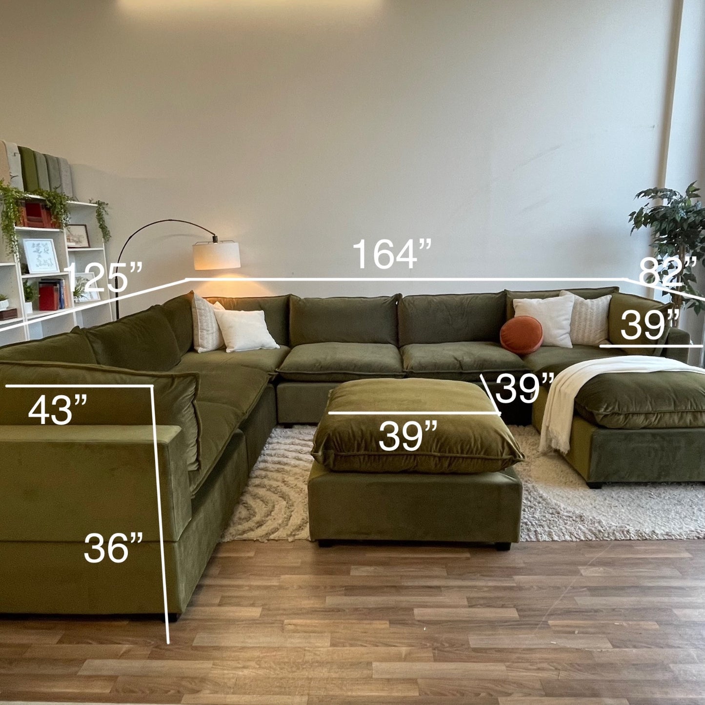 Bellamia Luna Grand Corner + Ottoman in Green Performance Chenille