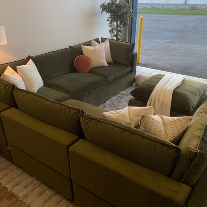 Bellamia Luna Corner Sectional + Ottoman in Green Performance Velvet
