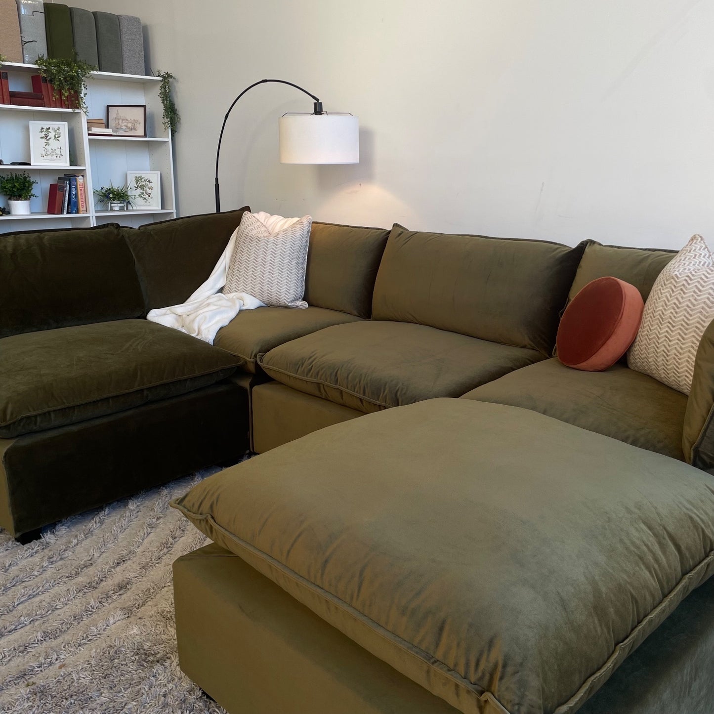 Bellamia Luna L-Shape + Ottoman in Green Performance Velvet