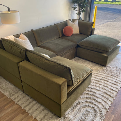Bellamia Luna L-Shape + Ottoman in Green Performance Velvet