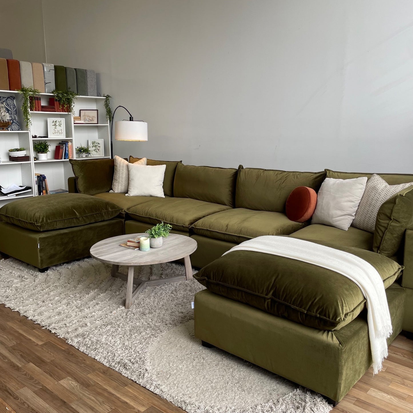 Bellamia Luna Double Chaise in Green Performance Velvet