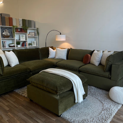 Bellamia Luna Corner Sectional + Ottoman in Green Performance Velvet