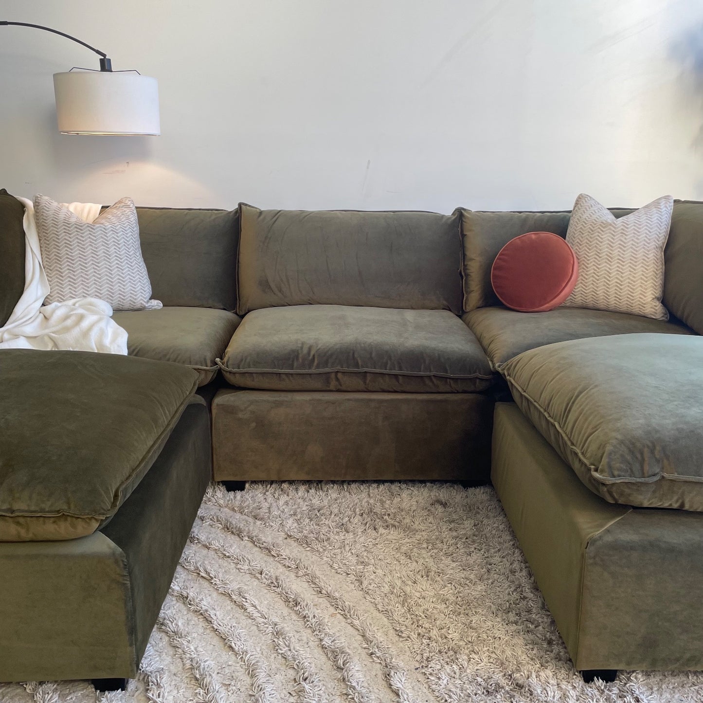 Bellamia Luna L-Shape + Ottoman in Green Performance Velvet