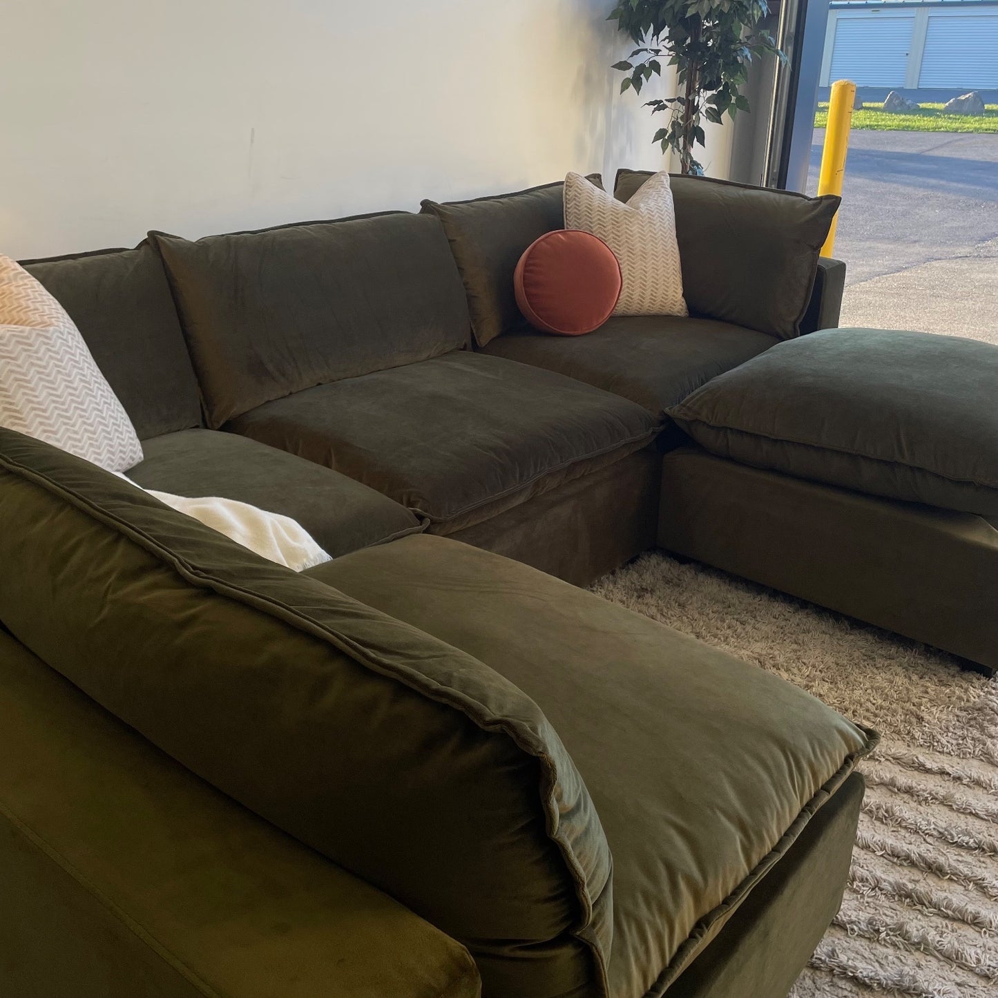 Bellamia Luna L-Shape + Ottoman in Green Performance Velvet