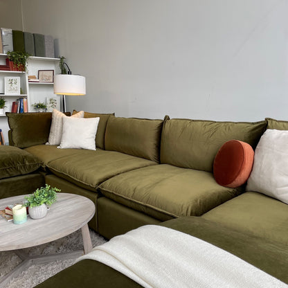 Bellamia Luna Double Chaise in Green Performance Velvet