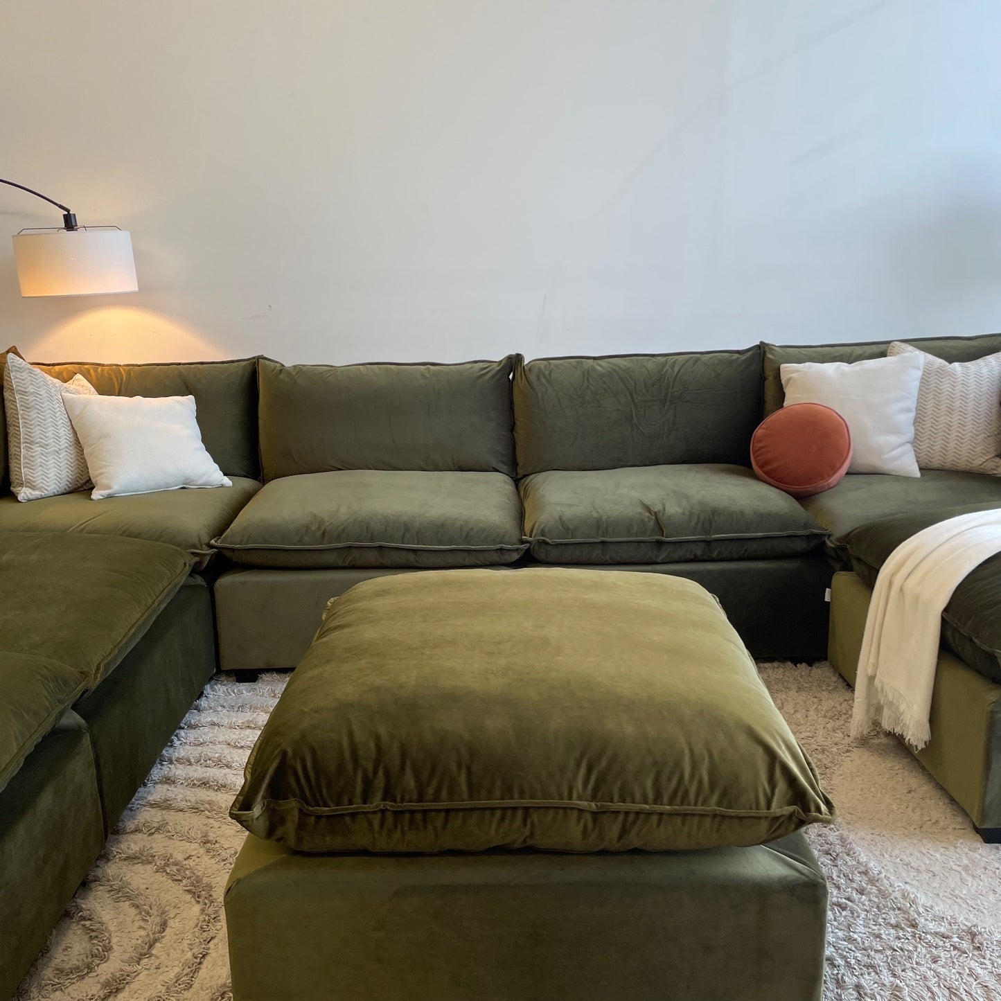 Bellamia Luna Grand Corner + Ottoman in Green Performance Chenille