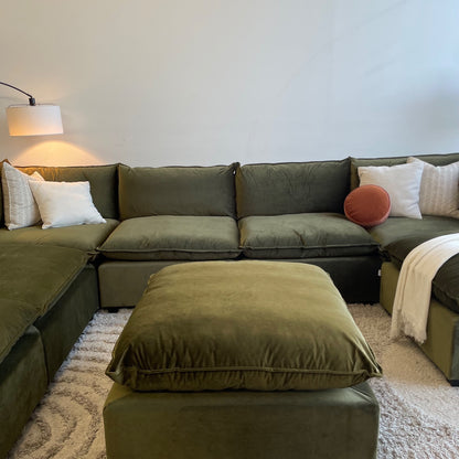 Bellamia Luna Grand Corner + Ottoman in Green Performance Chenille