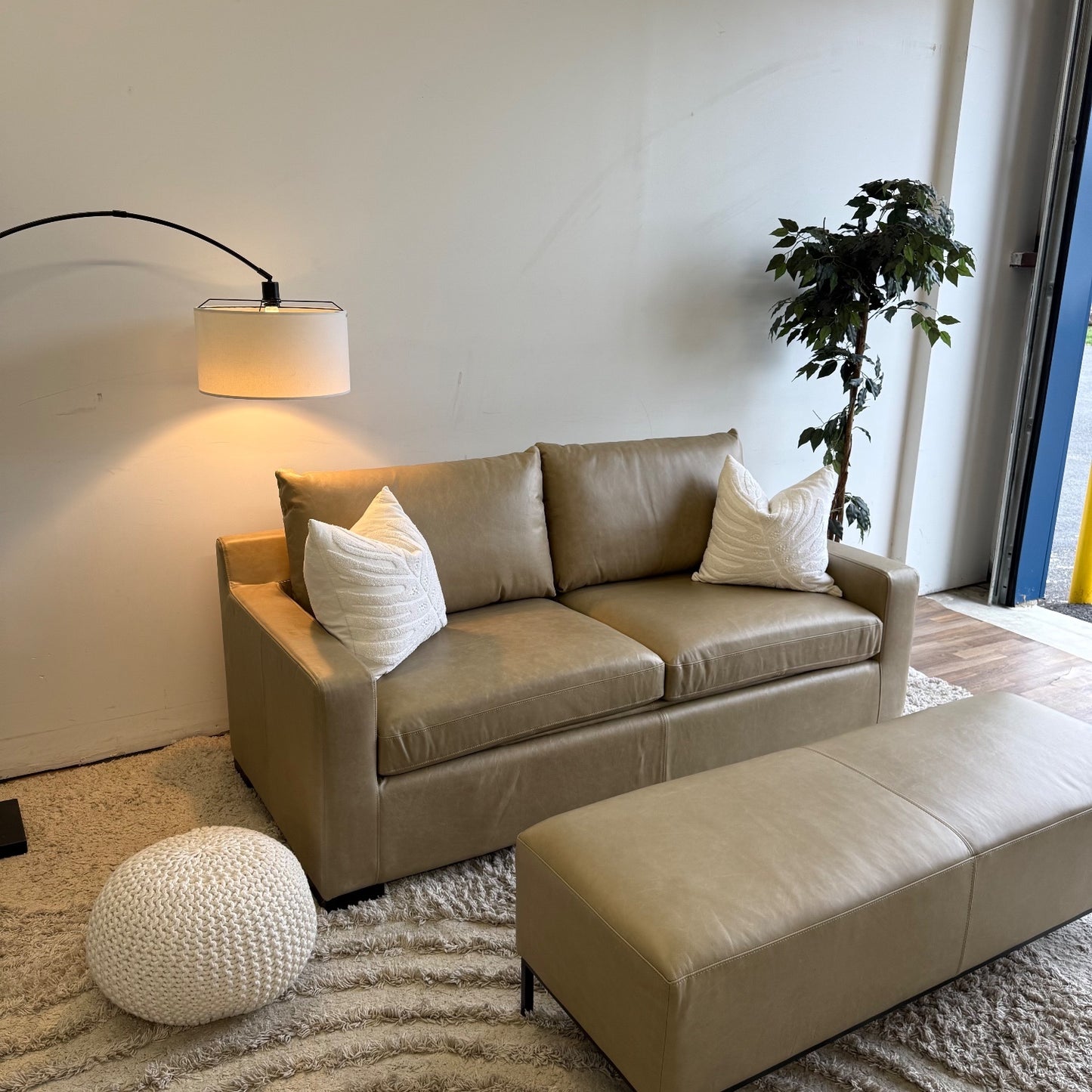 Interior Define Sloan Leather Sleeper Sofa in Fossil w/ Bench