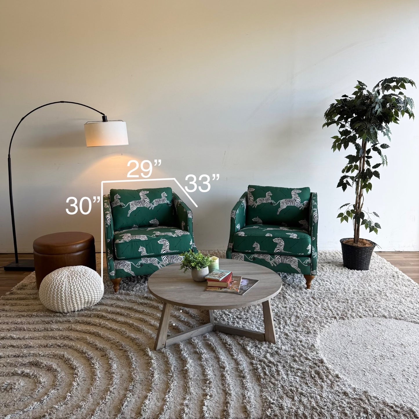 The Inside Pair of Slope Arm Chairs in Emerald Zebra