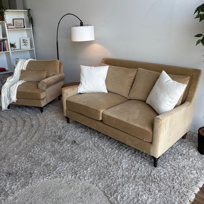 Interior Define Loveseat and Maxwell Chair set in Camel Brown Performance Velvet