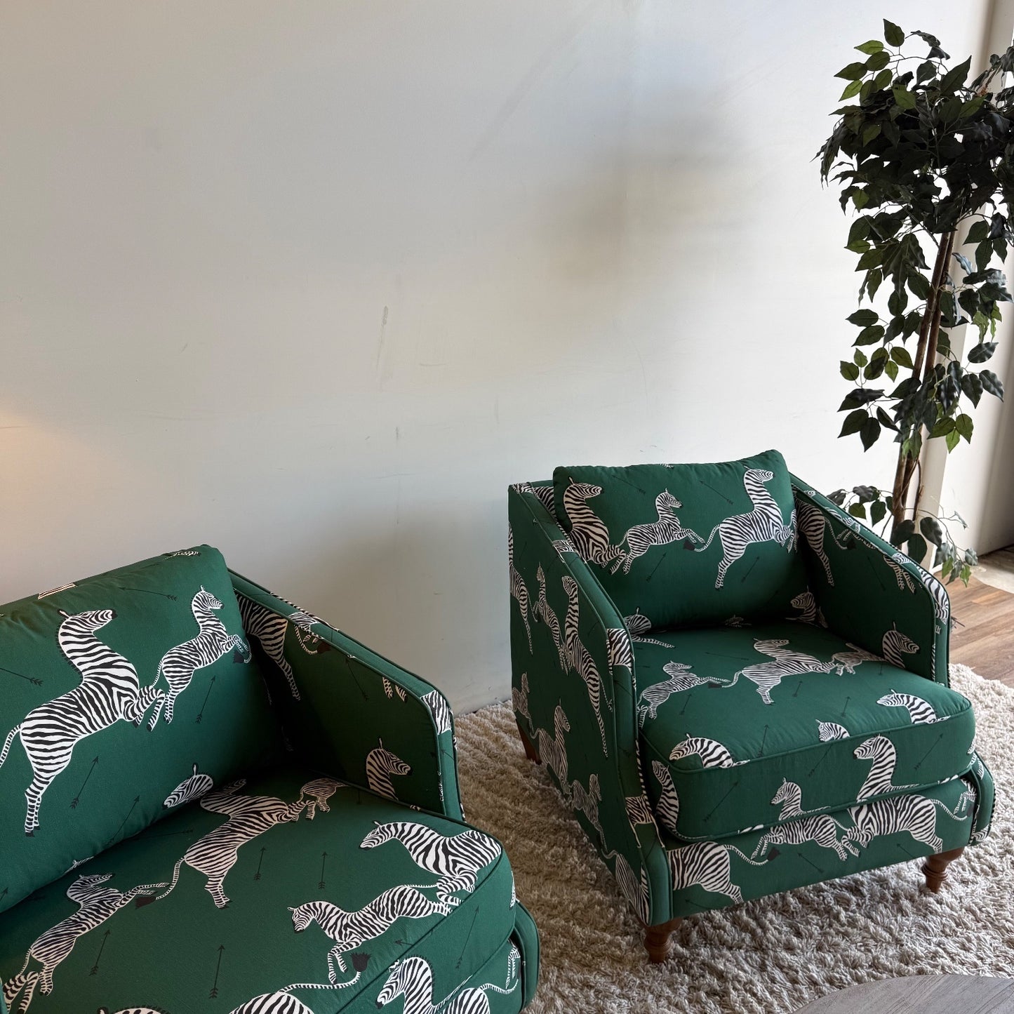 The Inside Pair of Slope Arm Chairs in Emerald Zebra