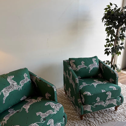 The Inside Pair of Slope Arm Chairs in Emerald Zebra