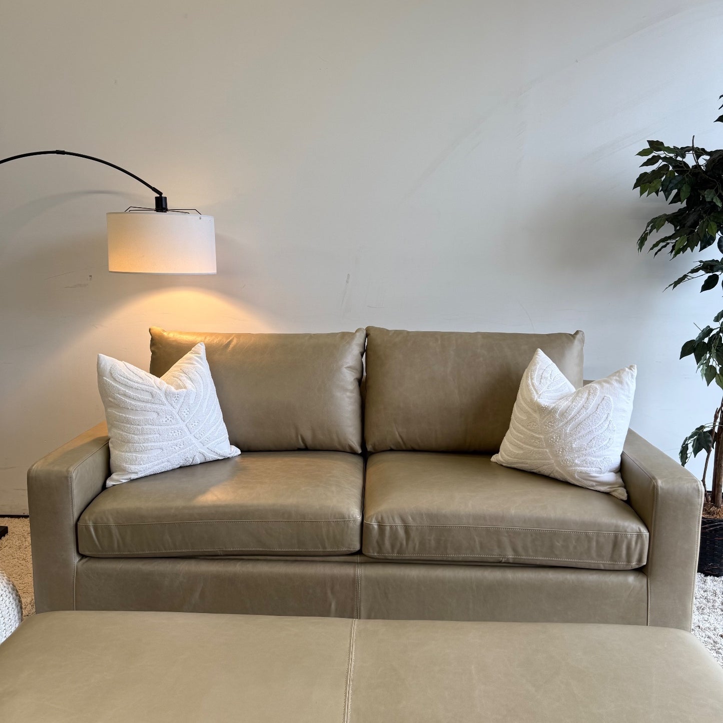 Interior Define Sloan Leather Sleeper Sofa in Fossil w/ Bench