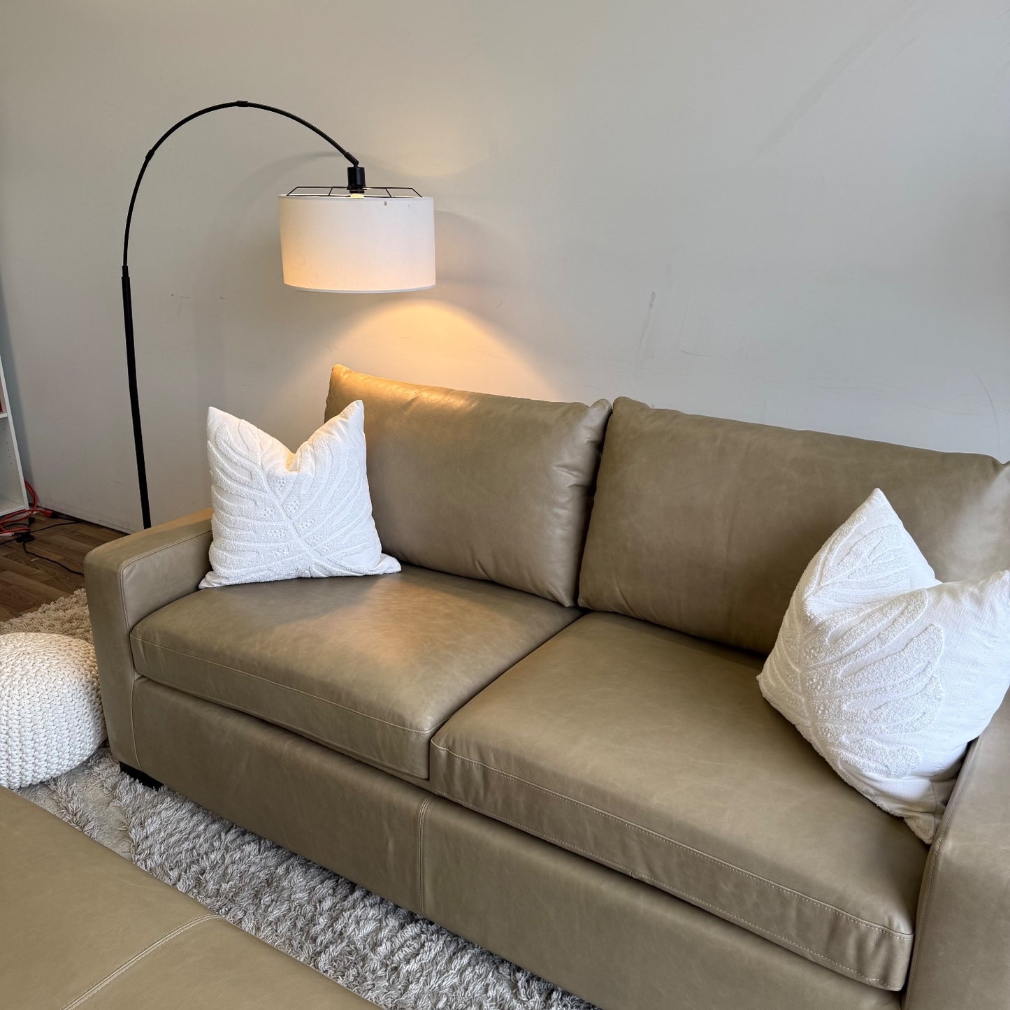 Interior Define Sloan Leather Sleeper Sofa in Fossil w/ Bench