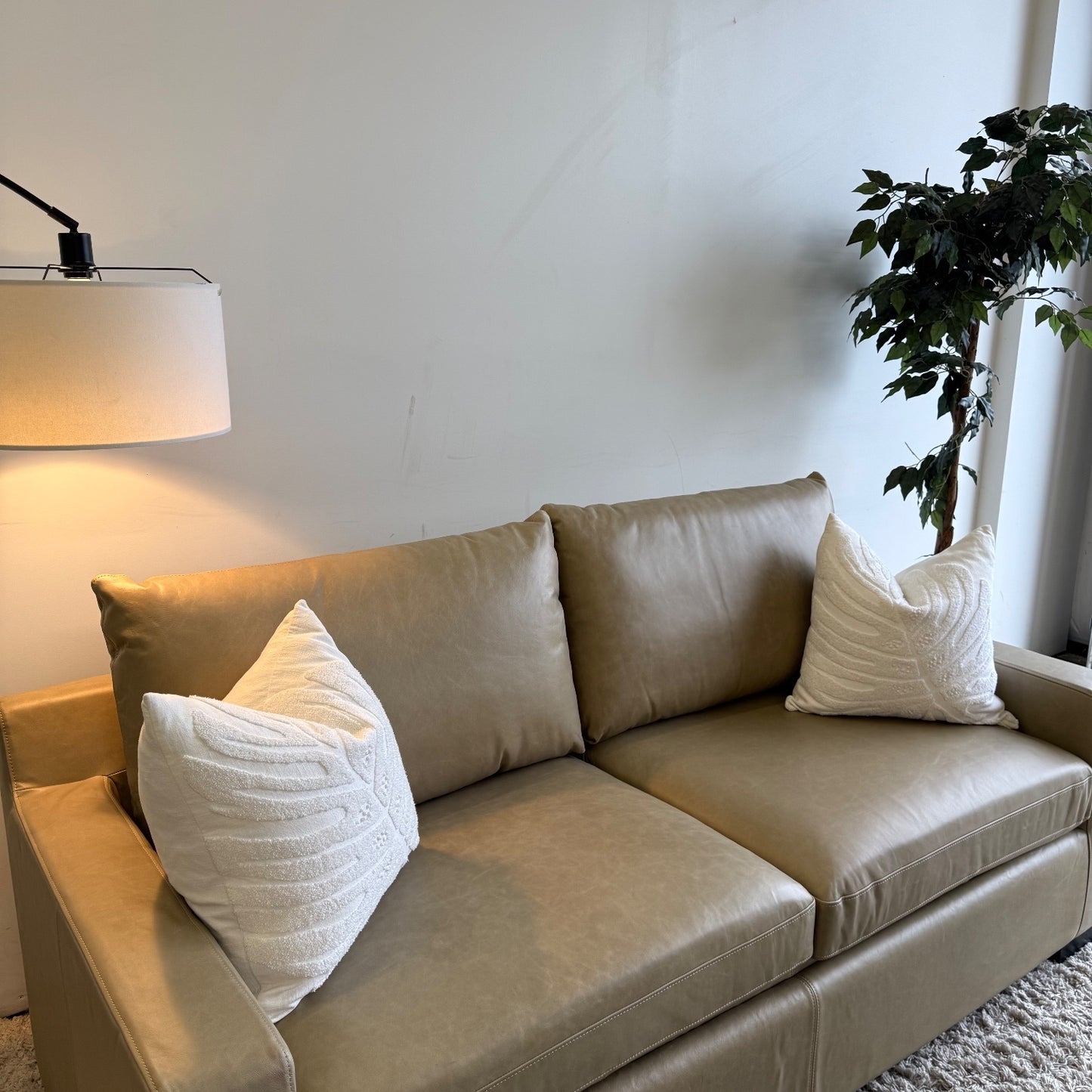 Interior Define Sloan Leather Sleeper Sofa in Fossil w/ Bench