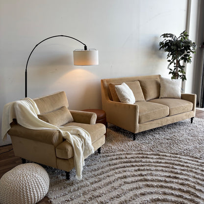 Interior Define Loveseat and Maxwell Chair set in Camel Brown Performance Velvet