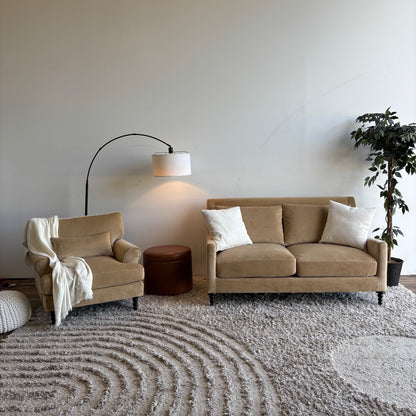 Interior Define Loveseat and Maxwell Chair set in Camel Brown Performance Velvet