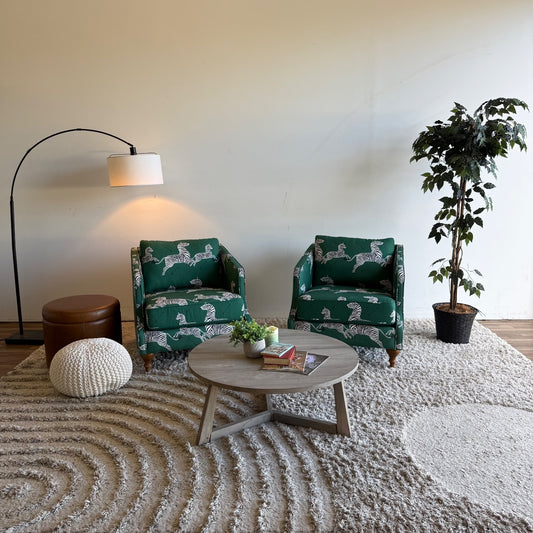 The Inside Pair of Slope Arm Chairs in Emerald Zebra