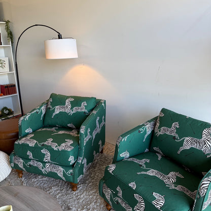 The Inside Pair of Slope Arm Chairs in Emerald Zebra