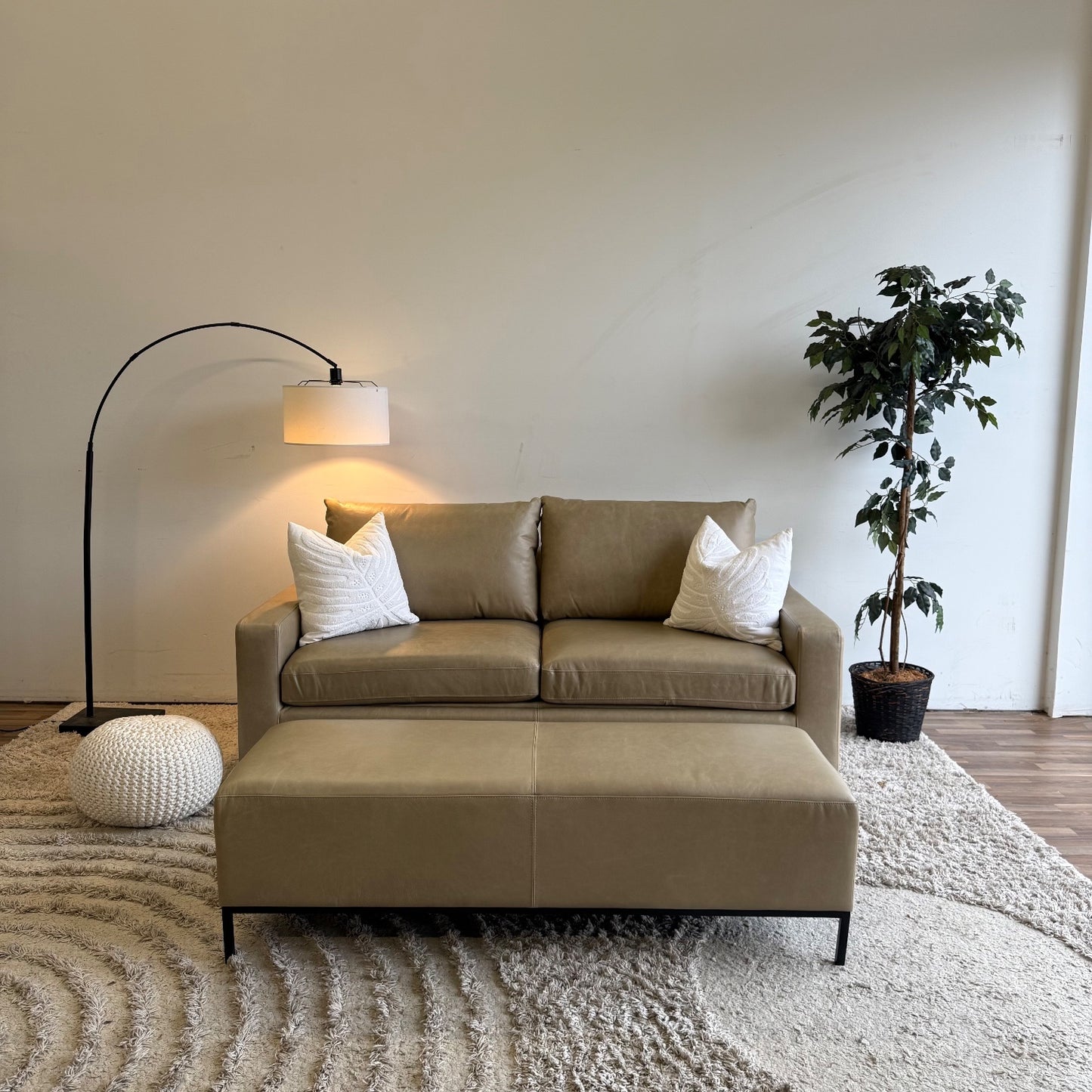 Interior Define Sloan Leather Sleeper Sofa in Fossil w/ Bench