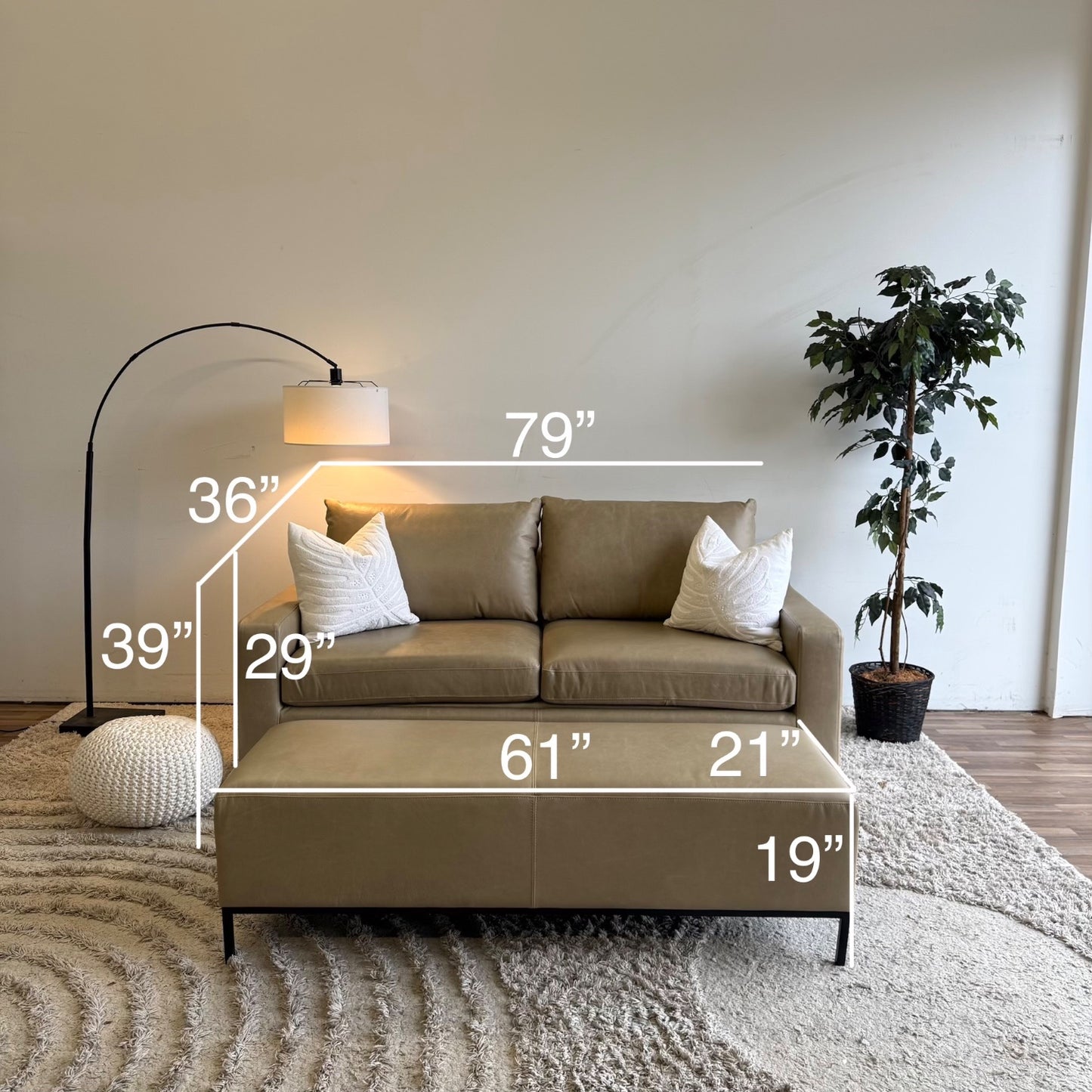 Interior Define Sloan Leather Sleeper Sofa in Fossil w/ Bench