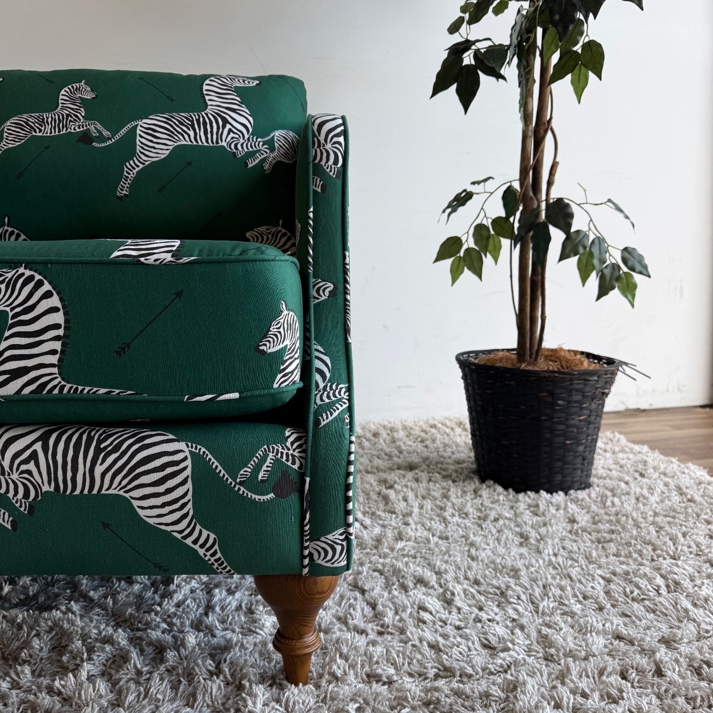 The Inside Pair of Slope Arm Chairs in Emerald Zebra