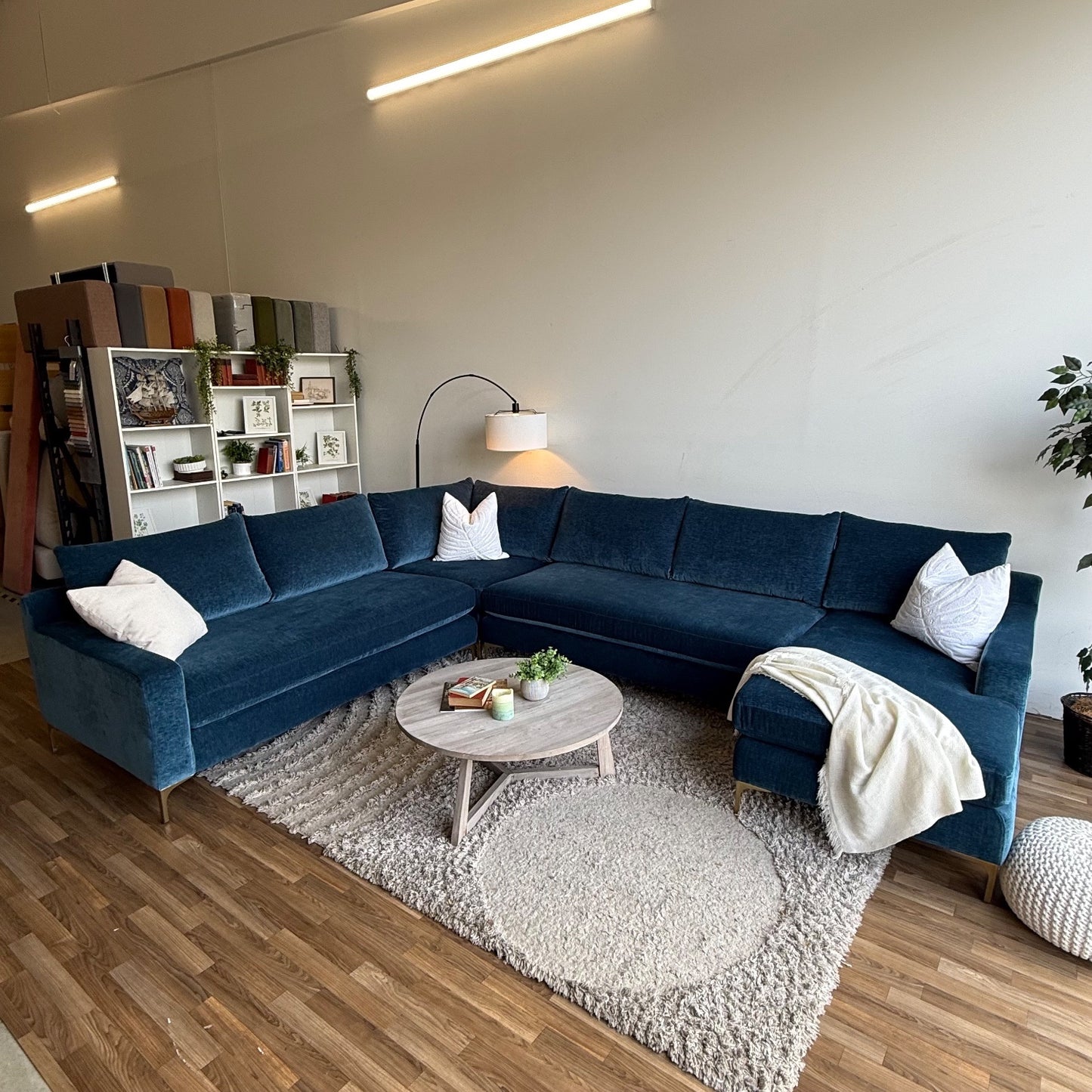 Interior Define Sloan U-Shaped Sectional in Blue Performance Vintage Velvet