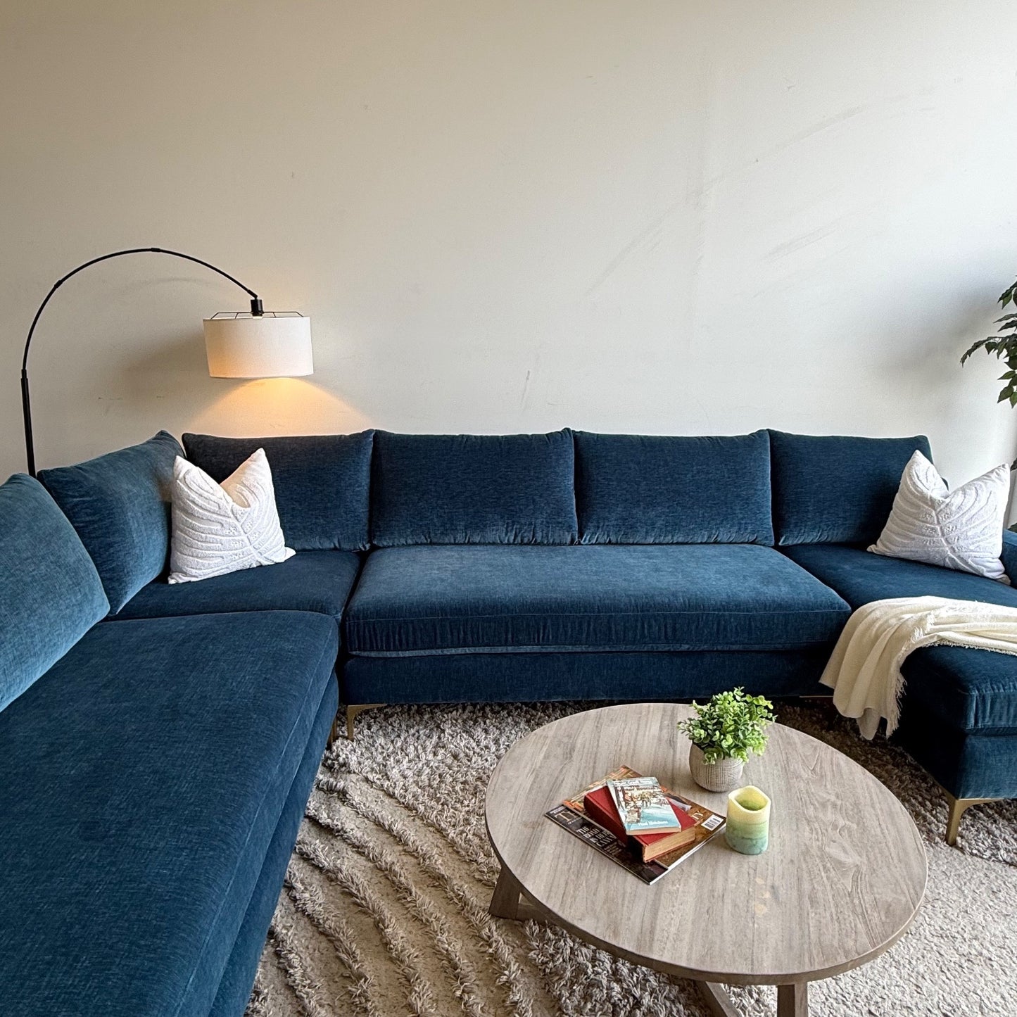 Interior Define Sloan U-Shaped Sectional in Blue Performance Vintage Velvet