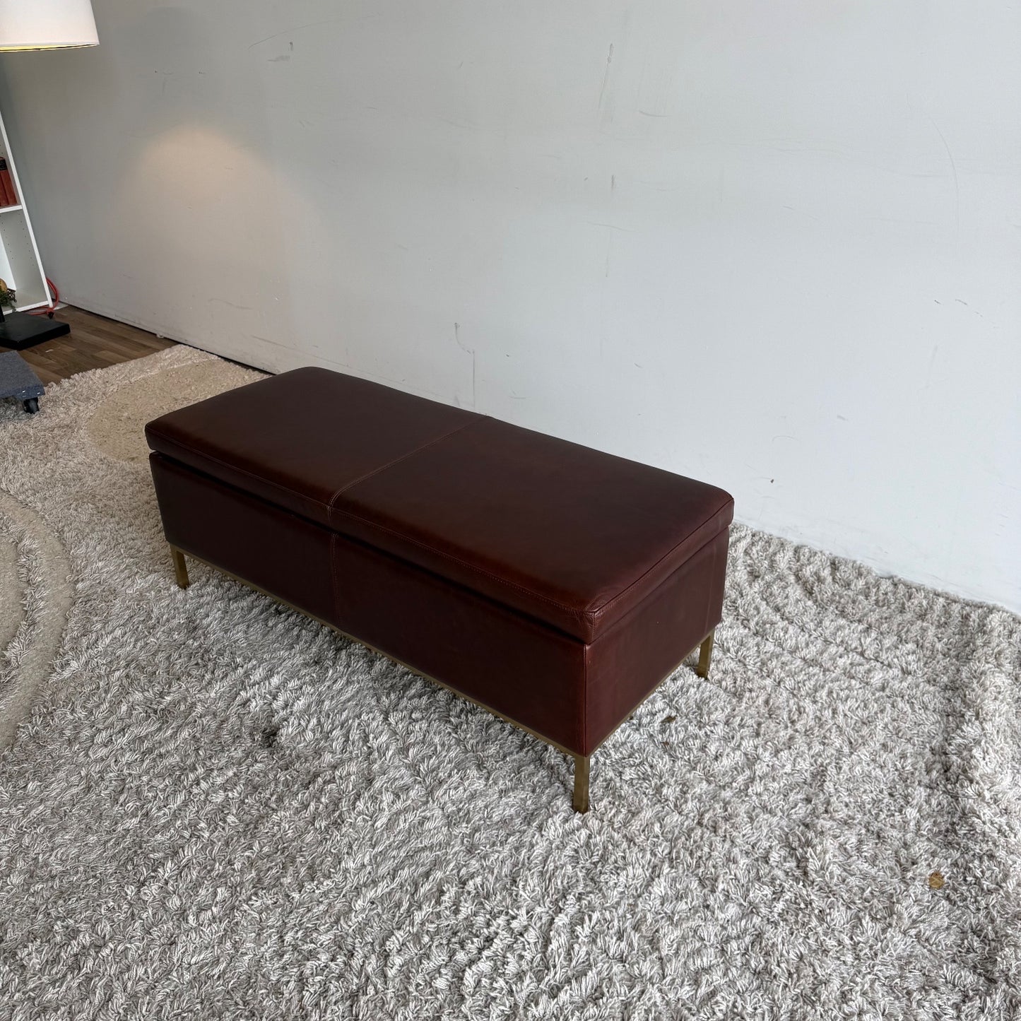 Interior Define Miller Storage Ottoman in Brown Leather