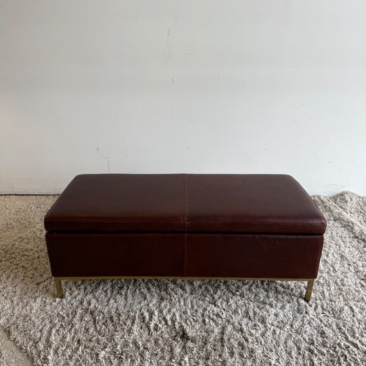 Interior Define Miller Storage Ottoman in Brown Leather