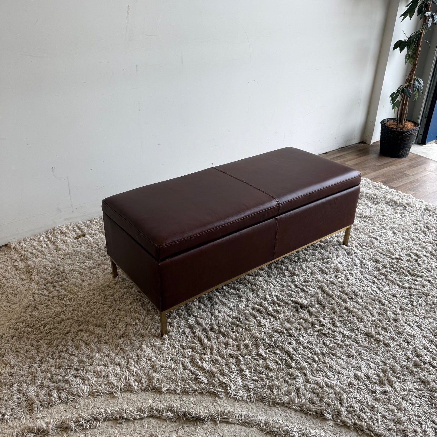 Interior Define Miller Storage Ottoman in Brown Leather
