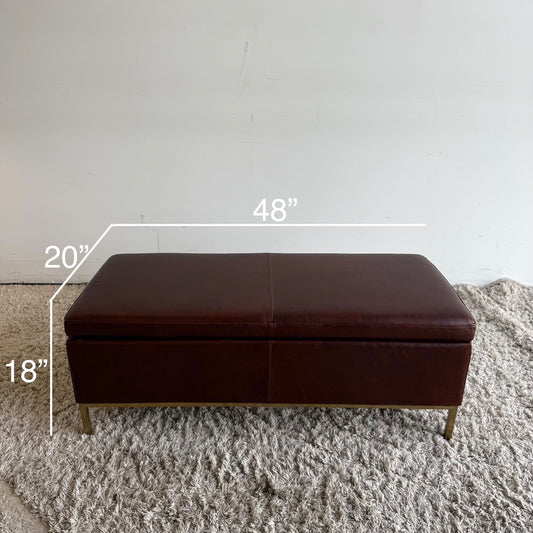 Interior Define Miller Storage Ottoman in Brown Leather