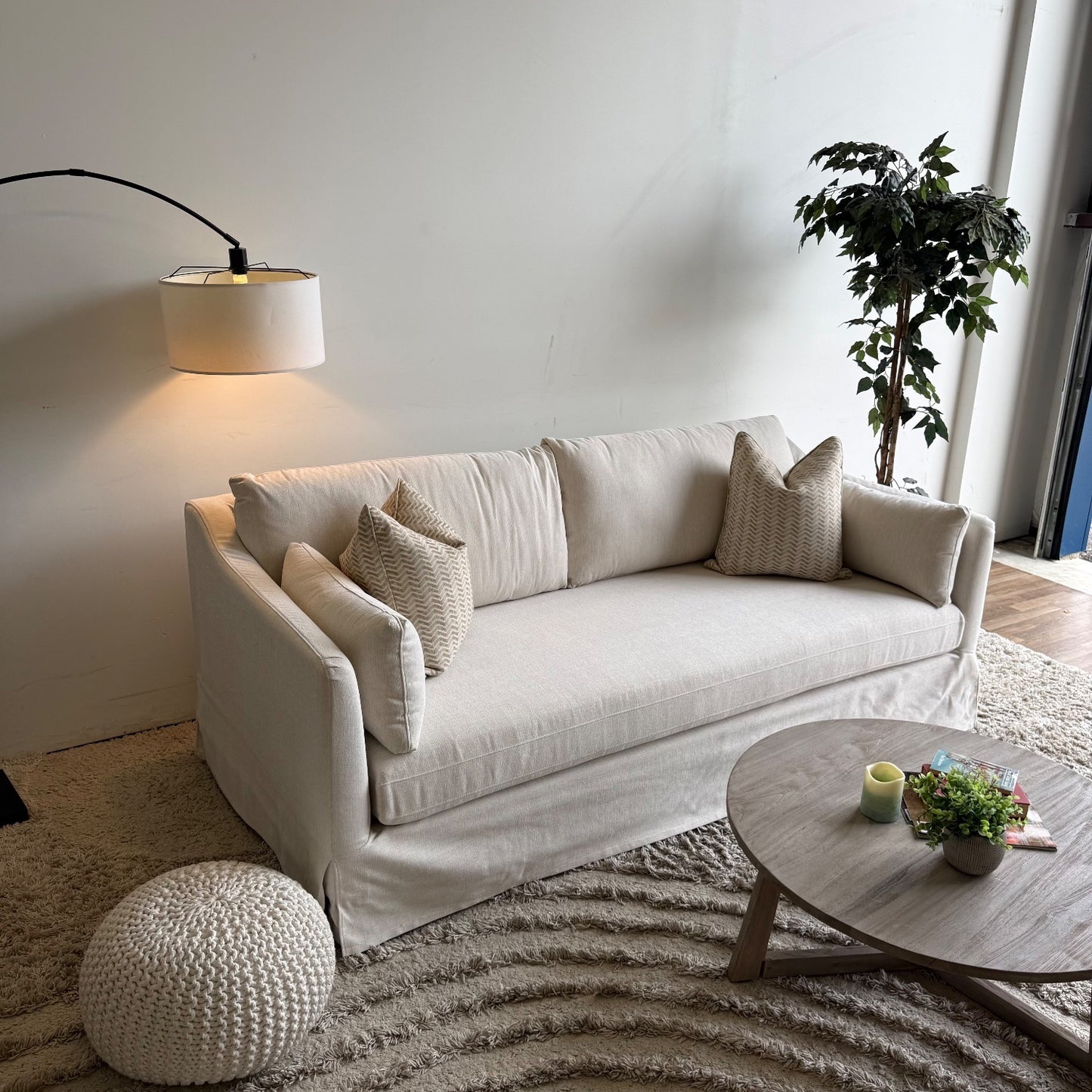 Interior Define Caitlin Slip Cover Sofa in Limestone Performance Fabric