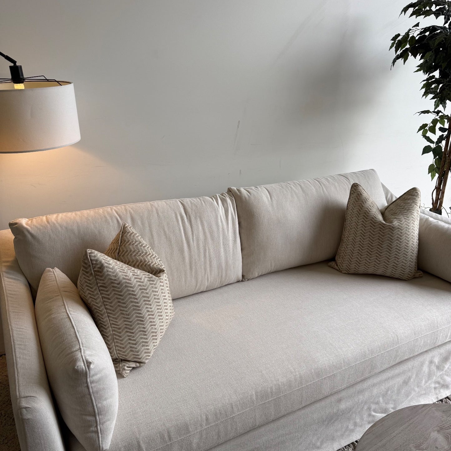 Interior Define Caitlin Slip Cover Sofa in Limestone Performance Fabric