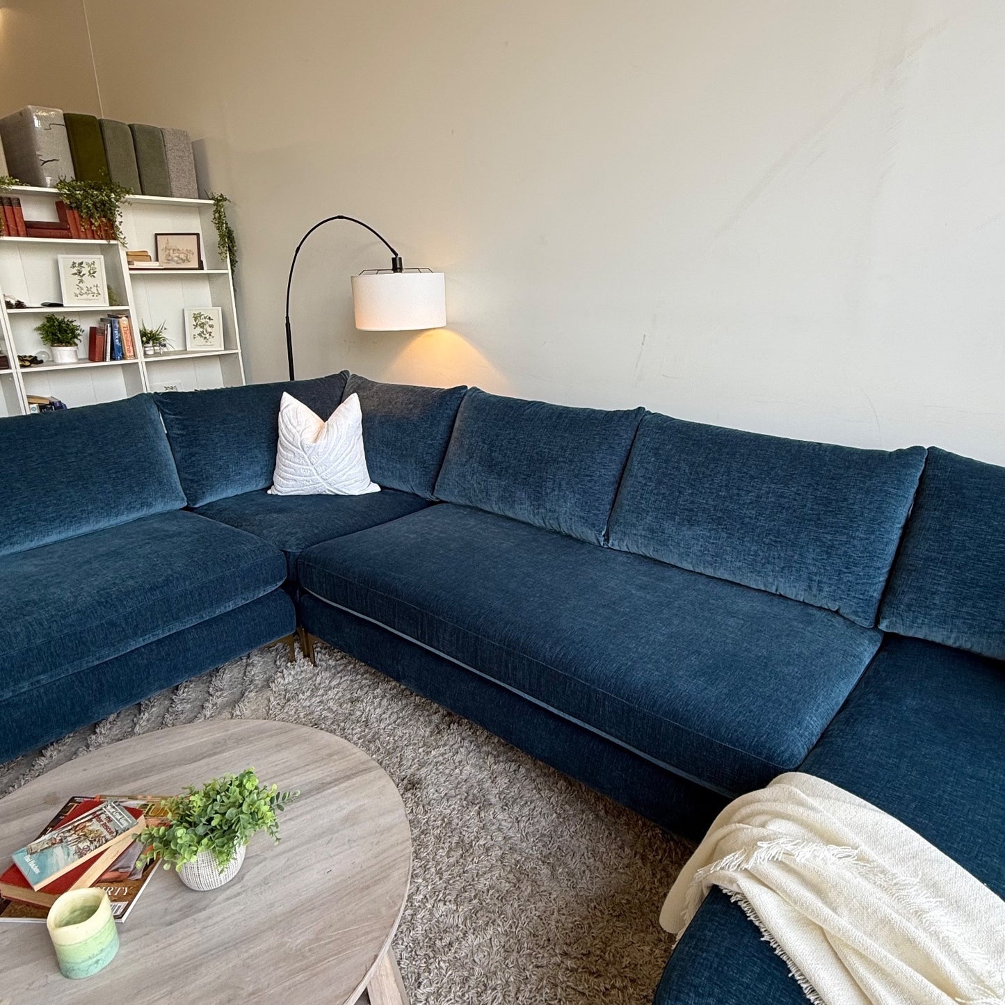 Interior Define Sloan U-Shaped Sectional in Blue Performance Vintage Velvet