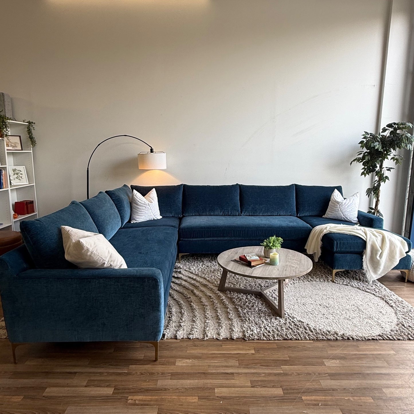 Interior Define Sloan U-Shaped Sectional in Blue Performance Vintage Velvet