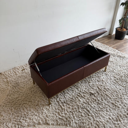 Interior Define Miller Storage Ottoman in Brown Leather
