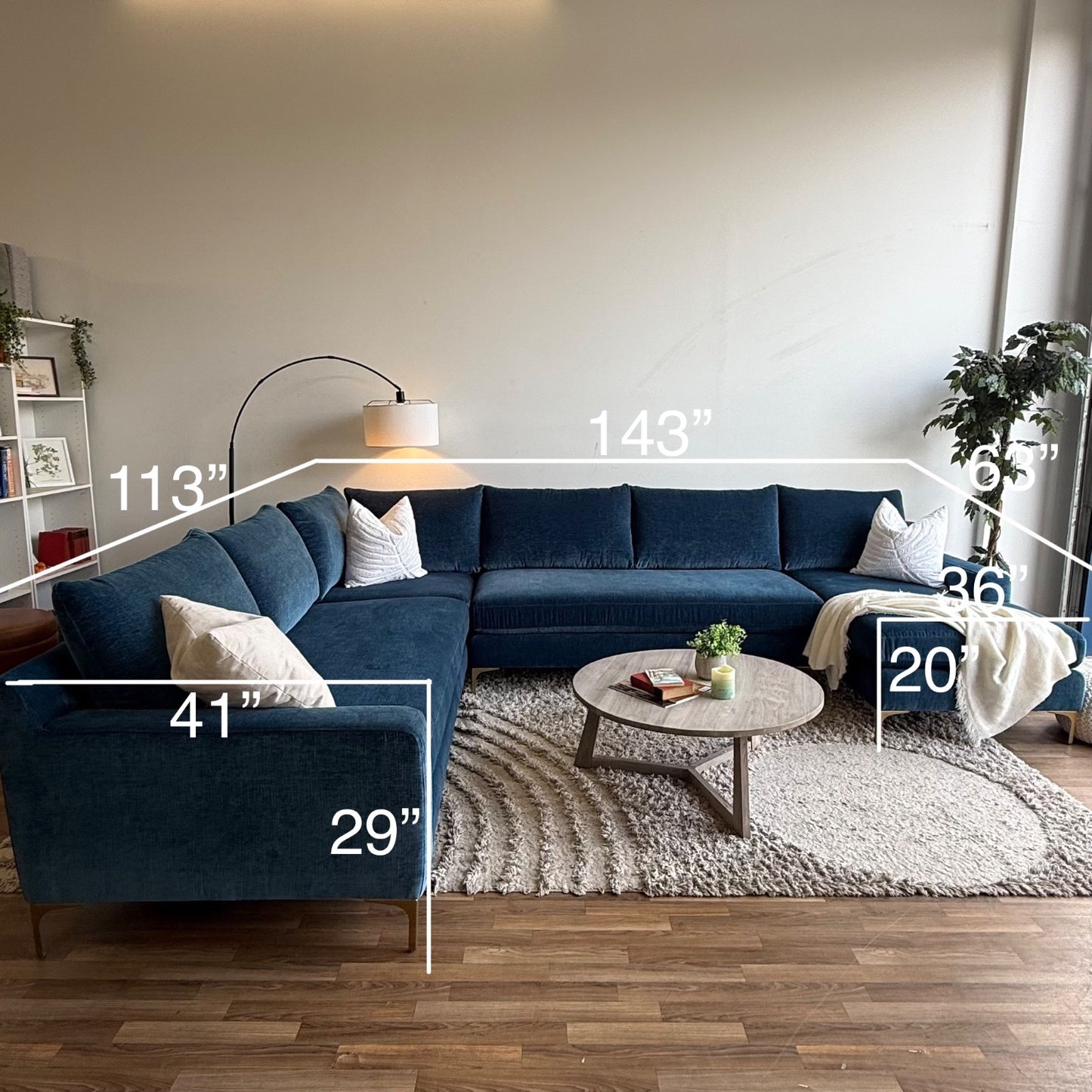 Interior Define Sloan U-Shaped Sectional in Blue Performance Vintage Velvet