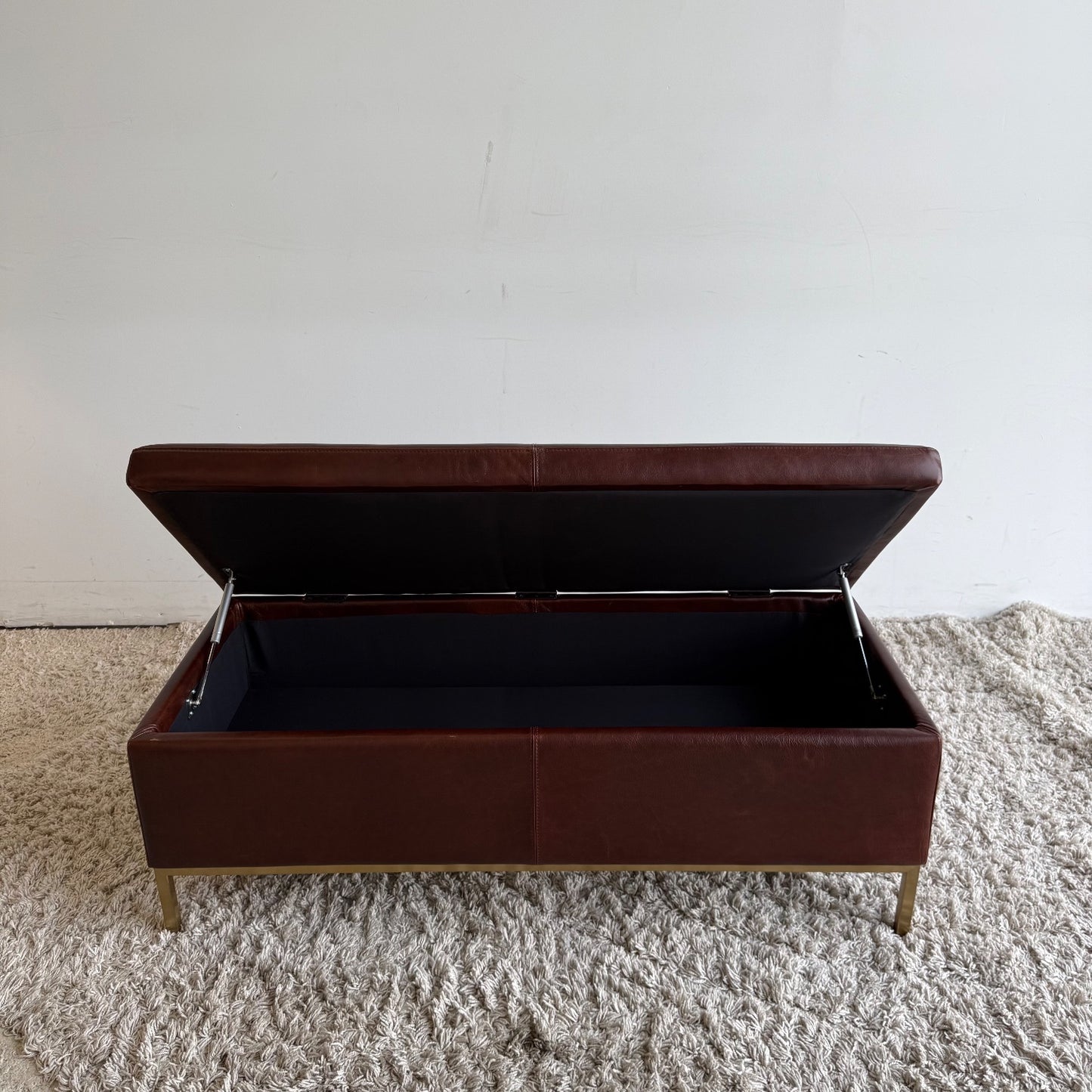 Interior Define Miller Storage Ottoman in Brown Leather
