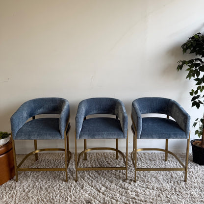 Interior Define Mina Metal Framed Stool in Blue Performance Vintage Velvet