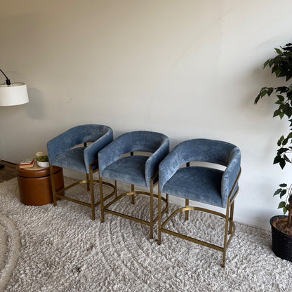 Interior Define Mina Metal Framed Stool in Blue Performance Vintage Velvet