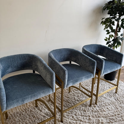 Interior Define Mina Metal Framed Stool in Blue Performance Vintage Velvet